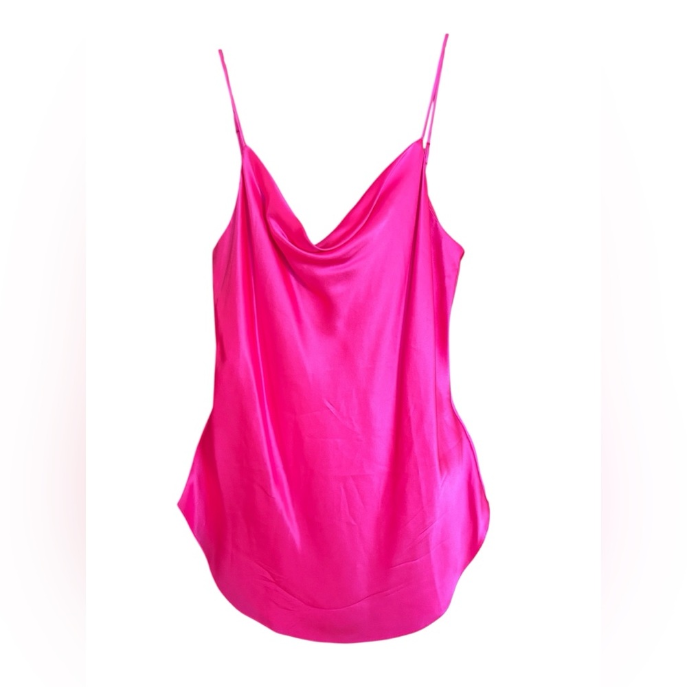 Cinq à Sept Hot Neon Pink 100% Silk Marta Draped Cowl Neck Camisole Top XS